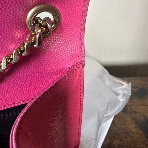 Authentic YSL Saint Laurent Hot Pink Kate Leather Chain Crossbody Bag - Picture 11 of 13